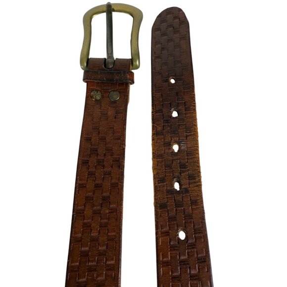 Rugged Basket Weaved Embossed Belt Leather Size XL Cowgirl Western Brass Buckle - Picture 5 of 9